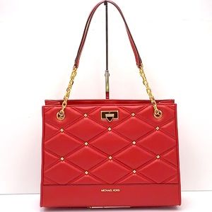 MICHAEL KORS SERENA LARGE EAST WEST CHAIN SHOULDER TOTE CHILI COLOR